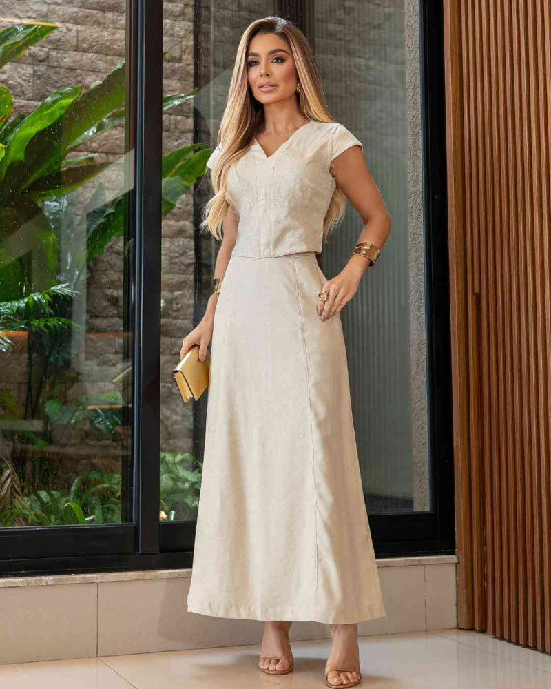 Conjunto Saia e Cropped Linho Bordado Omni Vinci – 90267