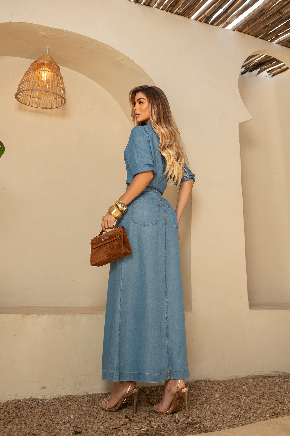 Blusa Jeans Tencel Feminina Manga 3/4