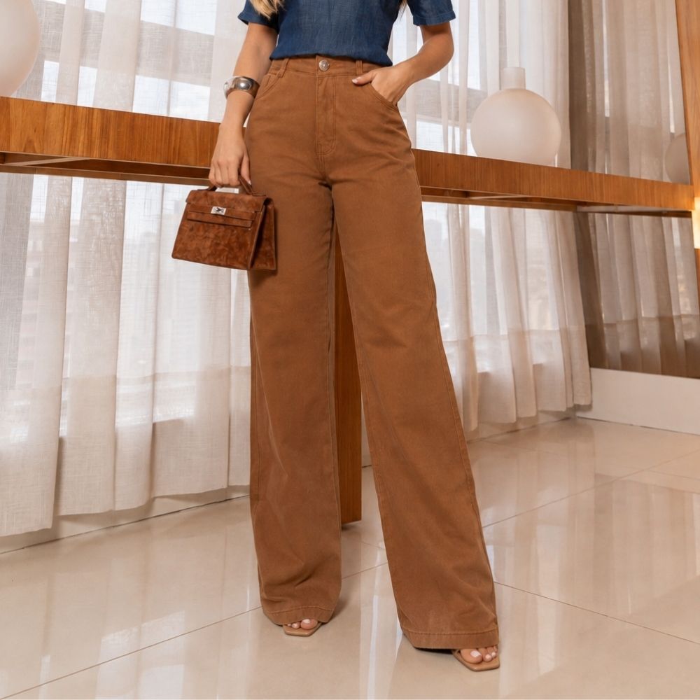 Calça Feminina Wide Leg Jeans Color - 10727