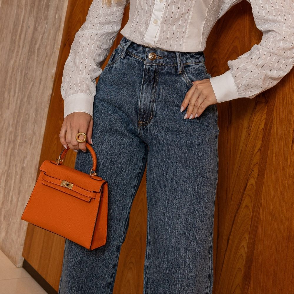 Calça Jeans Feminina Wide Leg Cintura Alta 100% Algodão -  10702