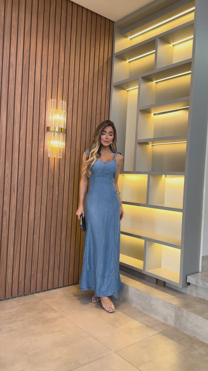 Vestido Longo de Alças Soltinho Jeans Tencel - 40821