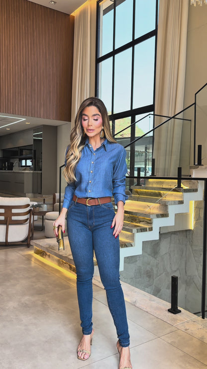 Calça Jeans Feminina Skinny com Cinto - 10680